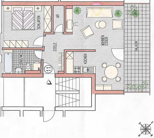 Sonnige 2-Zimmerwohnung mit Balkon und Tiefgarage, grenznah