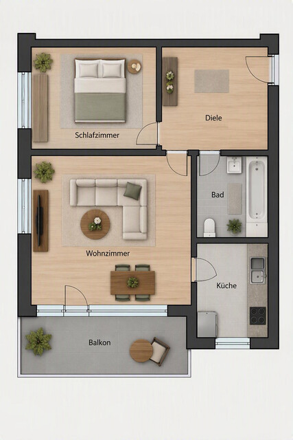 Helle 2-Zimmer-Wohnung mit großer  Terrasse und Ausblick 