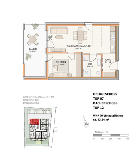2-Zimmer Dachgeschosswohnung in Fußach – Kompakt & Modern | 43,24 m² | mit Wohnbauförderung | Top 12