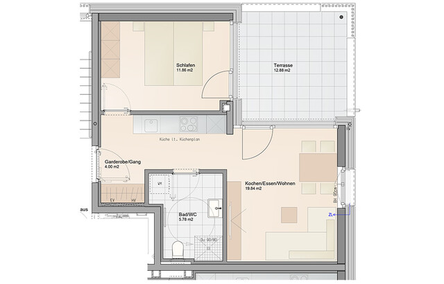 Eckbalkon und Sonnenlage – 2-Zimmer Wohnung im Dachgeschoss (Top B08)