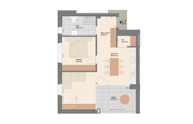 Wohlfühlwohnen am Bergbach: 2-Zimmer Wohnung im Dachgeschoss (Tob B4)