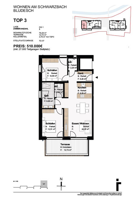 Einmalige Gelegenheit - Neue 3-Zimmerwohnung in Bludesch (provisionsfrei) zu kaufen - sofort beziehbar!