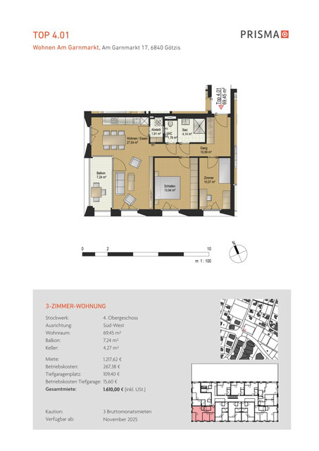 Helle 3-Zimmer-Neubau-Wohnung mit Loggia im Herzen von Götzis