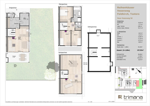 Vollholz Doppelhaus mit großem Garten in Feldkirch Tosters, 5 Zimmer, Terrasse, Studio und Tiefgarage, Baubeginn erfolgt