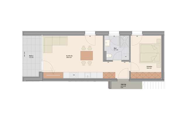 2-Zimmer Wohnung mit Terrasse in idealer Lage nahe Ried (Top 02)
