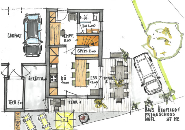 Architektenhaus voll möbliert in beliebter Wohnlage in Altach: Möglichkeit Büro und Wohnen zu kombinieren!