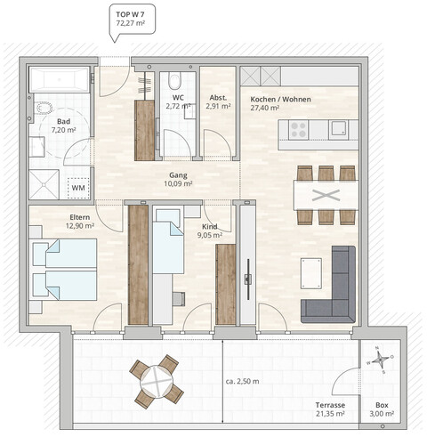 3-Zi-Terrassenwohnung TOP 7 in Rankweil-Brederis, Korngasse 5