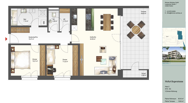 Helle 3-Zimmer Gartenwohnung in Wolfurt zu vermieten