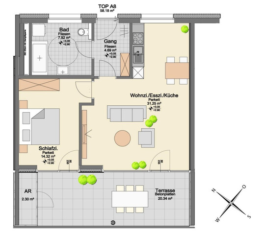 Sonnige  2 Zimmer -Terrassenwohnung in Tosters    !Grenznähe!