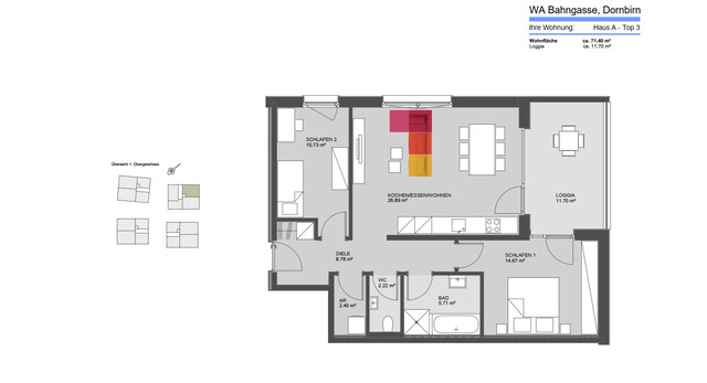 Neubautraum im Hatlerdorf! 3-Zi-Wohnung mit Loggia zu vermieten! Top A3