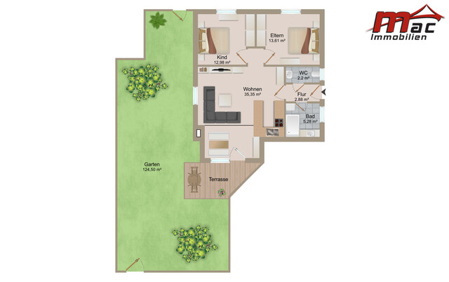 Ruhig gelegene drei Zimmer Gartenwohnung