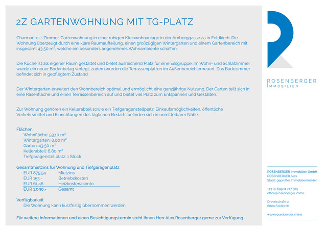 2Z GARTENWOHNUNG MIT TG-PLATZ, TERRASSE, GARTEN UND WINTERGARTEN