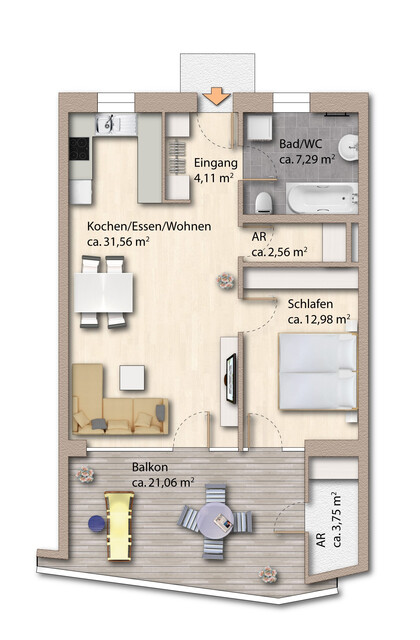 Ankommen und wohlfühlen in Feldkirch Moderne 2-Zimmerwohnung in zentraler Lage
