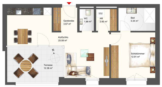 Modernes Wohnen an der Oberen Straße: 2-Zimmer-Wohnung Obergeschoss W04