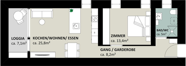 Moderne 2-Zimmer-Wohnung mit Loggia in Weiler