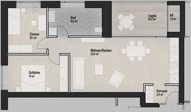 Moderne, hochwertige 3-Zimmer-Wohnung mit Loggia und TG-Platz - im Zentrum von Feldkirch