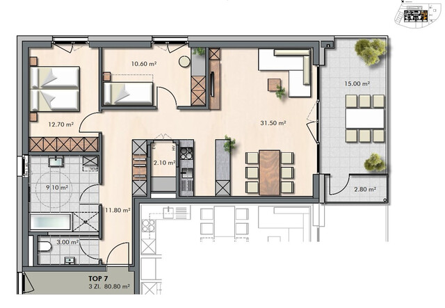 Erstklassige 3-Zimmer-Terrassenwohnung mit perfekter Raumaufteilung in Sulz zu vermieten