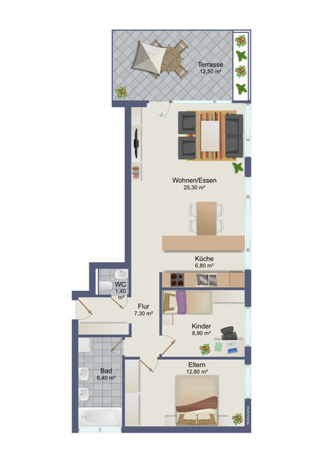 Attraktive 3-Zimmer-Eigentumswohnung mit Terrasse & Tiefgaragenplatz