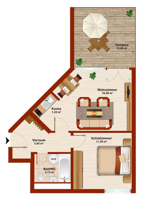 Wohnen in Bregenz Citynähe! 2 Zimmer Wohnung mit großer Terrasse!