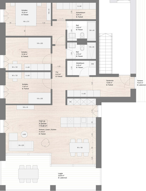 Einzigartiges Penthouse mit 115 m² Wohnfläche und sehr großer Terrasse! Top 20