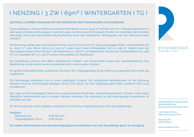 ZENTRALE 3-ZIMMER-WOHNUNG MIT WINTERGARTEN UND TIEFGARAGENPLATZ IN NENZING