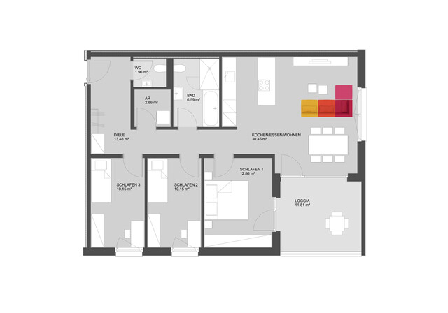 4-Zi-Wohnung mit großer Loggia.