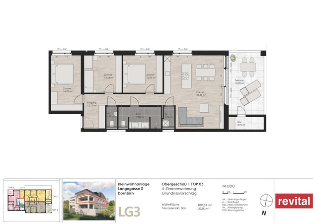 100 m² Wohnfläche flexibel einteilbar als 3- oder 4-Zimmerwohnung
