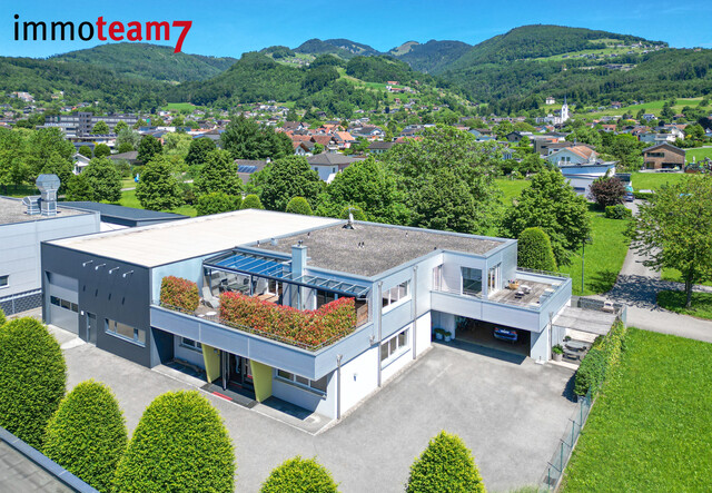 Betriebsgebäude mit Halle, Büro und eleganter Penthousewohnung