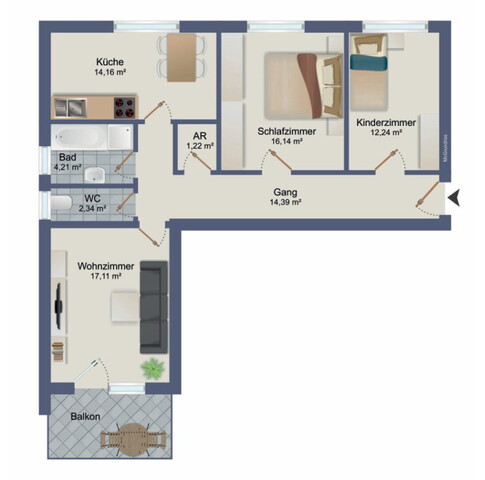 Top sanierte 3-ZIMMER WOHNUNG mit Balkon