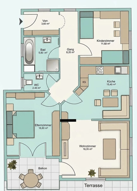 Schöne 3-Zimmer-Terrassenwohnung, inkl. Tiefgaragen-und Außenstellplatz von Privat 