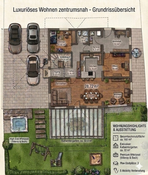 Modernes Einfamilienhaus provisionsfrei, mit Wintergarten, Whirlpool und großem Garten zentrumsnah in Sackgasse