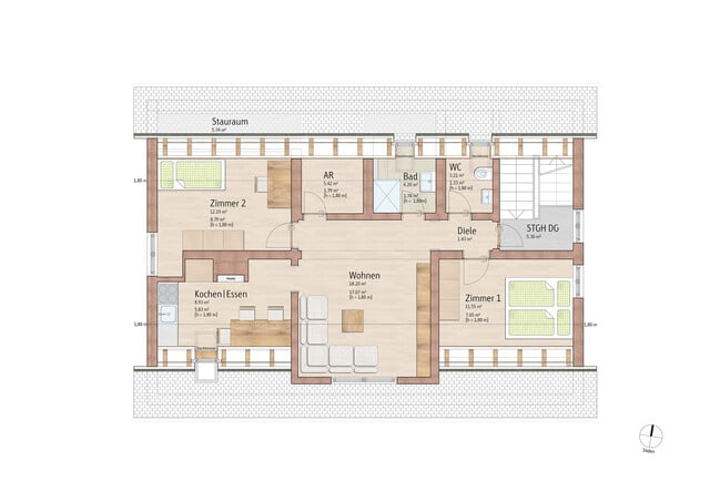 3-Zimmer-Dachgeschosswohnung in einem Mehrfamilienhaus