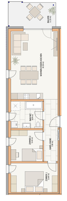Neubau: 3-Zimmer-Dachgeschosswohnung mit Balkon  in ruhiger und zentrumsnaher Lage von Höchst Top 22