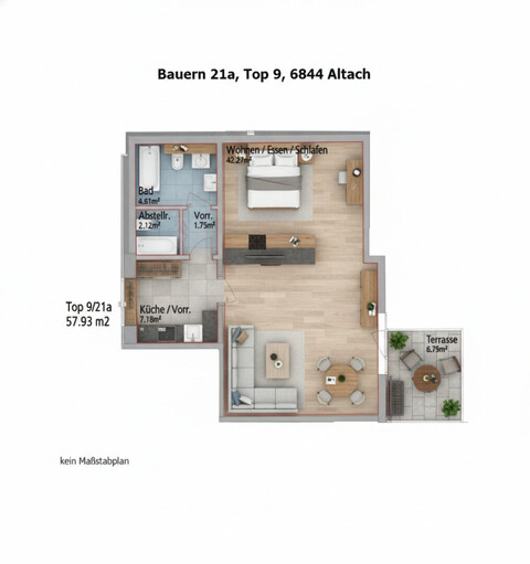 Großzügige 1-Zimmer-Terrassenwohnung in Altach zu vermieten!