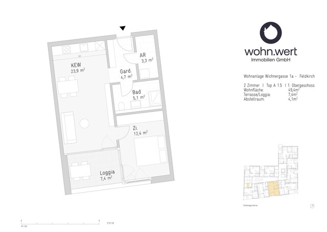 2-Zimmerwohnung am Jahnplatz inmitten von Feldkirch - Erstbezug - zu mieten - Top A1.5