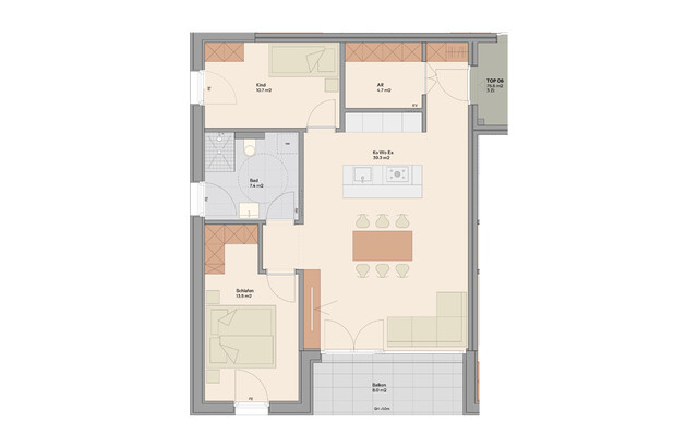 Top geplante 3-Zimmer Terrassenwohnung in ruhiger Lage nahe Messepark (Top 06)