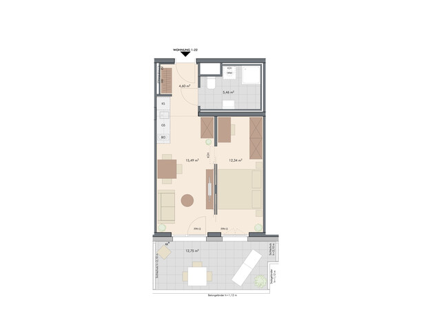 Provisionsfrei: 2-Zimmer Anlegerwohnung mit Südbalkon und Balkon-Kraftwerk
