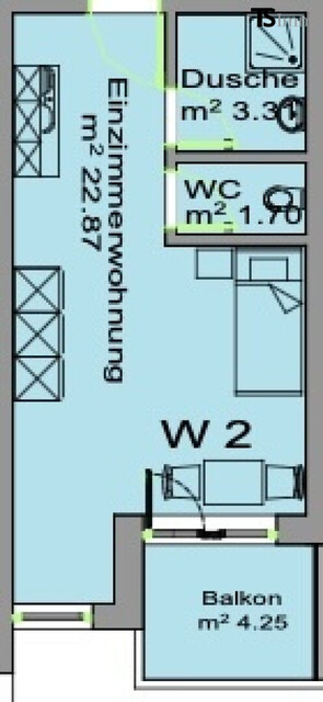 Bregenz: Langen bei Bregenz: 1-Zimmer-Wohnung ca. 28 m2, Balkon ca. 4,60 m2 - TOP 2