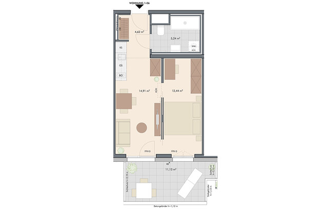 Anlegerhit: Effizient geplante 2-Zimmer Wohnung mit großem Balkon