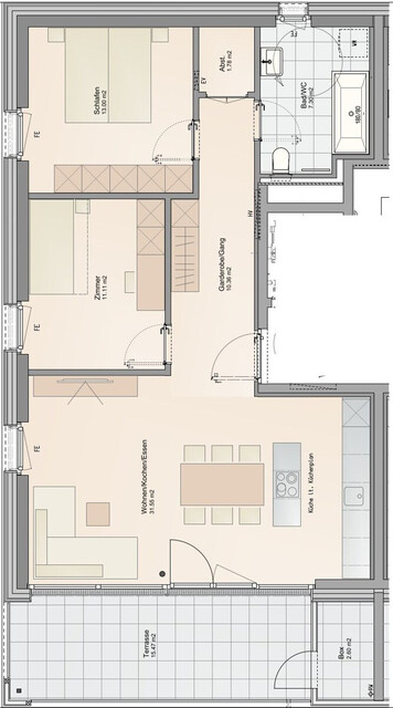 Moderne 3-Zimmer-Dachgeschosswohnung mit Terrasse in grüner Oase