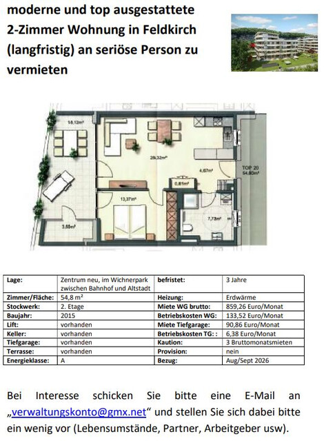 2 Zimmer-Wohnung in bester Lage von Feldkirch zu vermieten