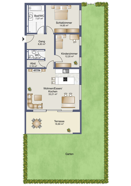 Neuwertige 3-Zimmer-Gartenwohnung in Lochauer Seenähe