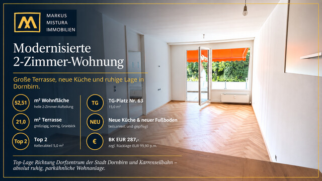 Wunderbare 2 ZI-Terrassenwohnung in ausgezeichneter Lage von Dornbirn