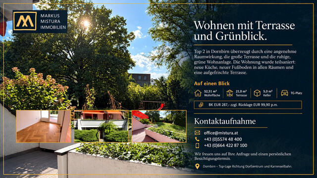 Wunderbare 2 ZI-Terrassenwohnung in ausgezeichneter Lage von Dornbirn
