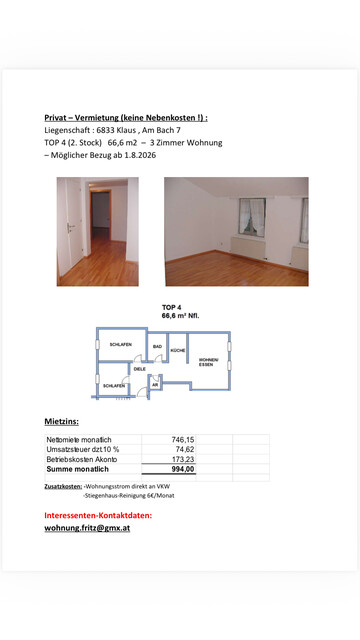 3 Zimmerwohnung im 1. Stock zu mieten