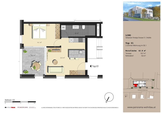 Hochwertige, moderne und grenznahe 2-Zimmerwohnung in Feldkirch-Nofels (Top W1)