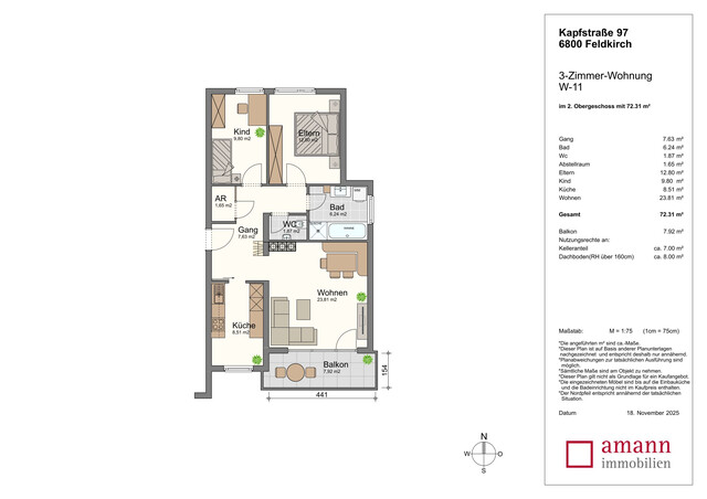 Preiswerte 3-Zi-Wohnung in Feldkirch, stadtnah gelegen!