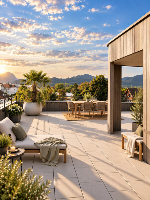 Penthouse über den Dächern von Lustenau. 63 m² Wohnraum. 72 m² Dachterrasse.