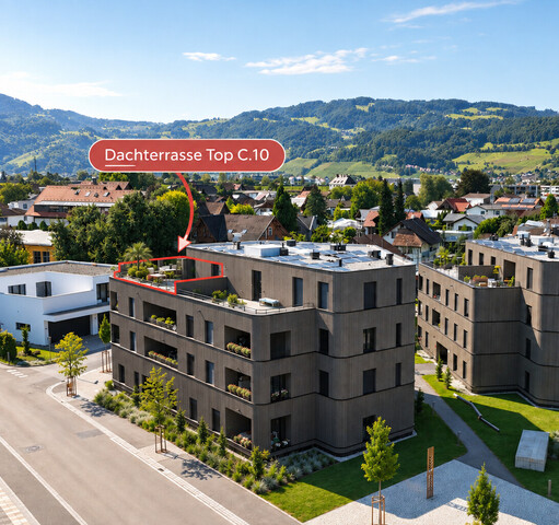 Penthouse über den Dächern von Lustenau. 63 m² Wohnraum. 72 m² Dachterrasse.