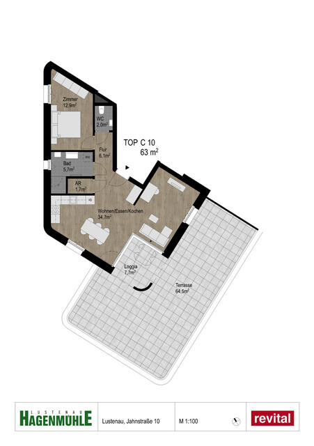 Penthouse über den Dächern von Lustenau. 63 m² Wohnraum. 72 m² Dachterrasse.
